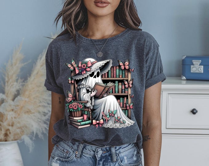 Parody Bookish Ghost Skeleton T-Shirt: Spooky Literary Halloween Tee for Book Lovers & Reading Enthusiasts