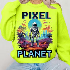 Pixel Planet Astronaut Sweatshirt: Space Explorer Parody Galaxy Jumper for Cosmic Lovers