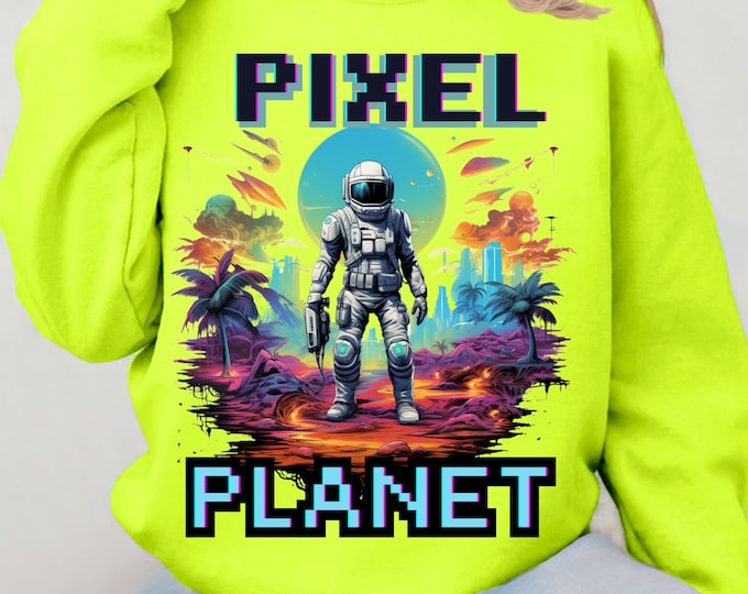 Pixel Planet Astronaut Sweatshirt: Space Explorer Parody Galaxy Jumper for Cosmic Lovers