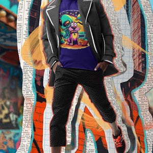 Alien Dog Adventure Unisex Heavy Cotton Tee - Fun Cosmic Tee, Vintage Graphic T-Shirt, Cute Pet Lover Gift, Outer Space Apparel, Quirky Art