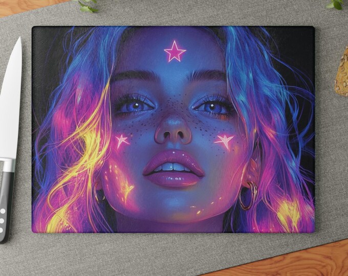 Parody Vibrant Neon Cutting Board: Jem-Inspired Kitchen Essential - Retro Glam Cooking Accessory