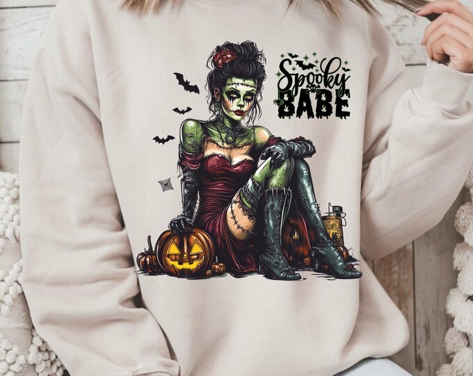 Parody Spooky Babe Halloween Crewneck: Cozy Unisex Autumn Sweatshirt for Casual Wear & Festive Gifts