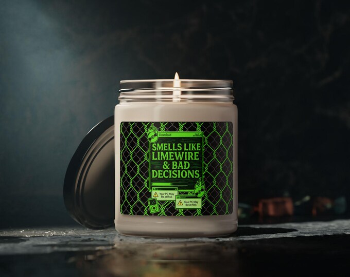 Nostalgic Limewire Scented Candle - Quirky Gift for 90s Music Lovers, Home Decor & Party Favors