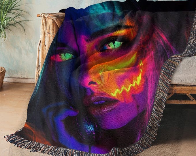 Woven Cotton Throw Blanket: Parody Art, Funky Home Decor