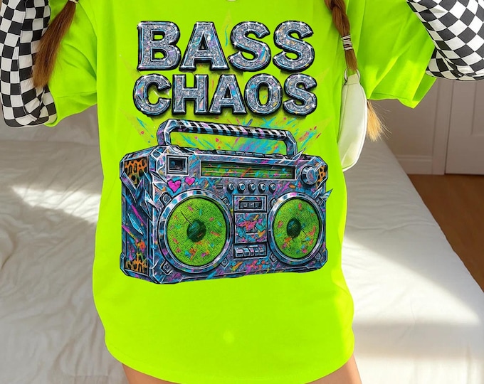 Vibrant Neon Speaker Graphic Tee: Y2K Retro Festival Shirt for Music Lovers & Hipsters