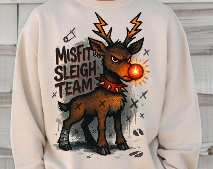 Quirky Misfit Sleigh Team Holiday Sweatshirt: Festive Unisex Crewneck for Christmas & Winter Fun