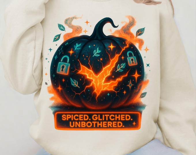 Spiced Glitched Unbothered Halloween Crewneck: Cozy Unisex Fall Fashion Sweater Gift