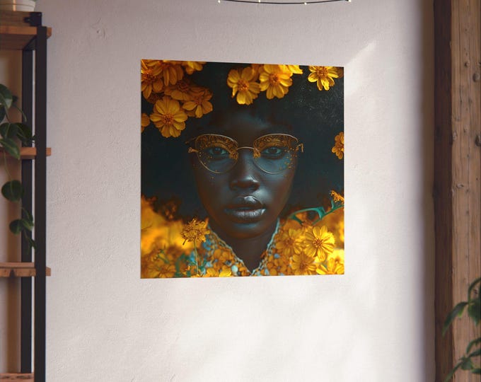 Matte Vertical Posters - Black Girl Magic Sunflowers Dark Skinned Beauty, African American Women Home Decor Wall Art Print, Melanin Poppin