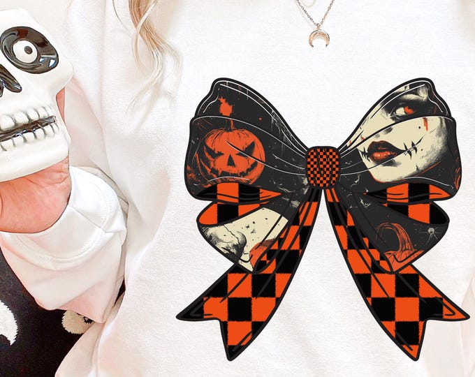 Parody Personalizable Horror Coquette Bow Sweatshirt - Spooky and Stylish Halloween Apparel