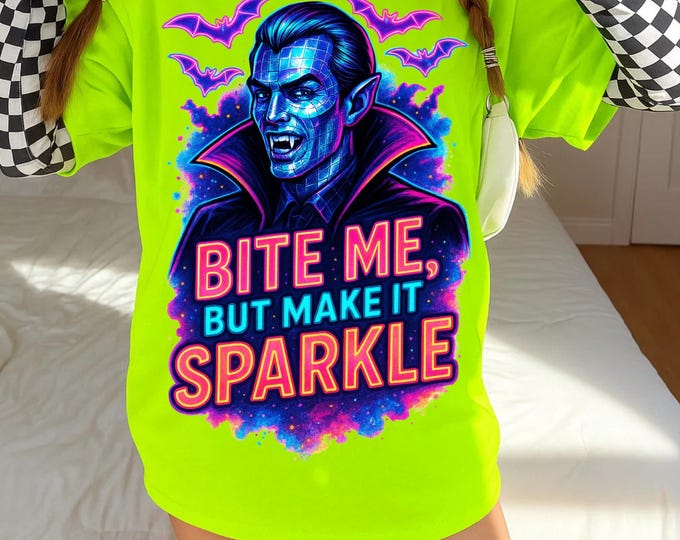 Parody Sparkly Vampire Bite Me Unisex Tee - Halloween Costume Party Graphic Shirt - Fun Fashion Gift