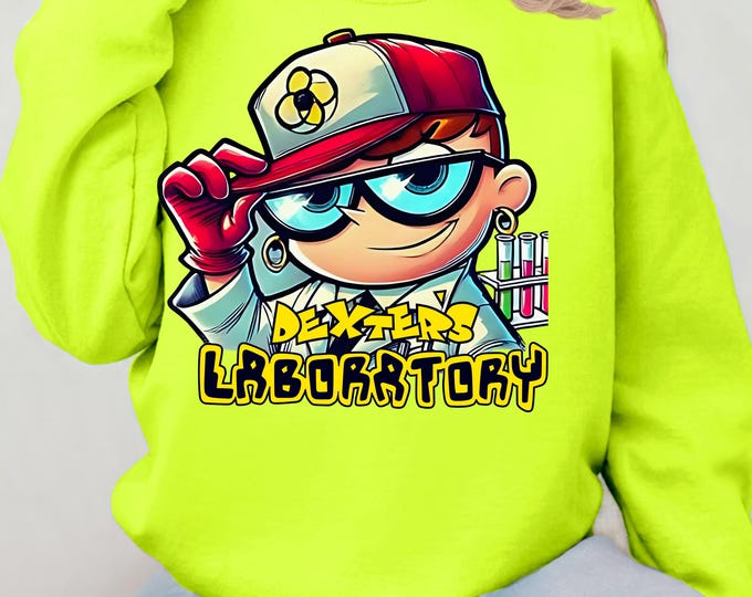 Parody Dexter Parody Sweatshirt: 90s TV Show Graphic Jumper, Nerd Lab Crewneck, Unisex Geek Pullover