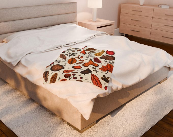 Autumn Leaves Velveteen Plush Throw: Cozy Fall Decor Blanket, Seasonal Gift for Home Comfort