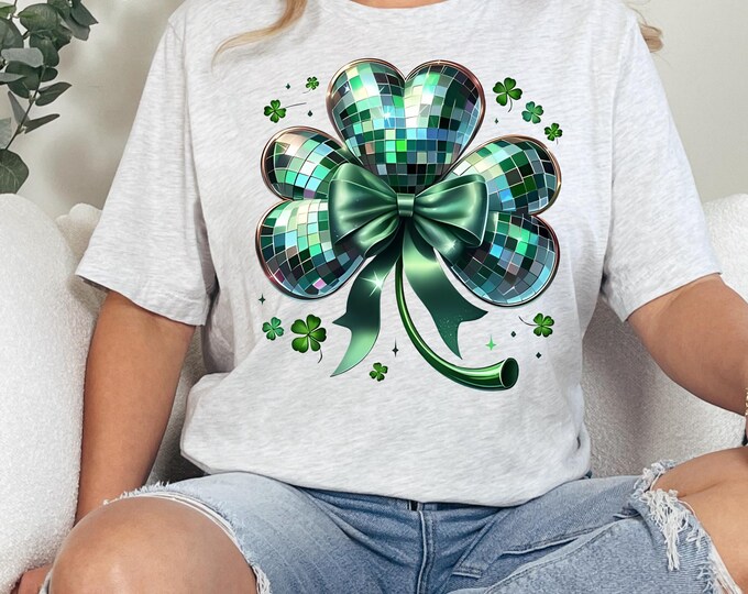 Parody Disco Ball Clover Unisex Heavy Cotton Tee, St Patricks Day Shirt, Green Festival Top, Dance Party Apparel, Lucky Charm T-Shirt