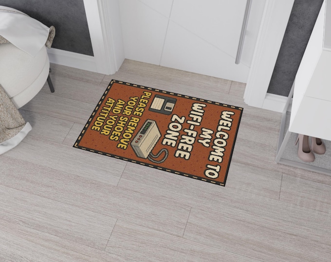Playful Wifi-Free Zone Welcome Mat: Funny Housewarming Entrance Rug