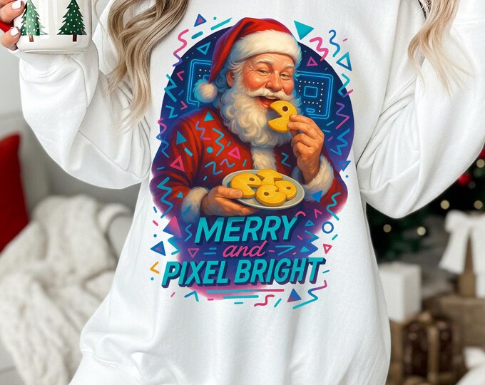 Retro Santa Christmas Cookie Sweatshirt: Festive Y2K Holiday Jumper for Unisex Winter Fashion