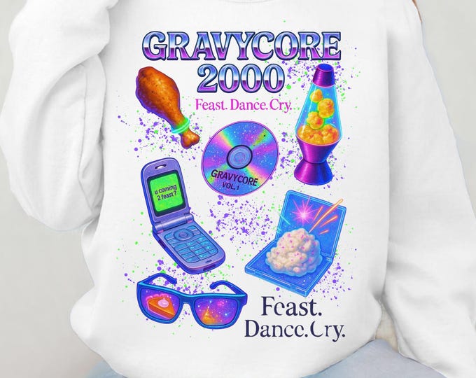 Neon Thanksgiving Crewneck Sweatshirt: Y2K Rave Pullover