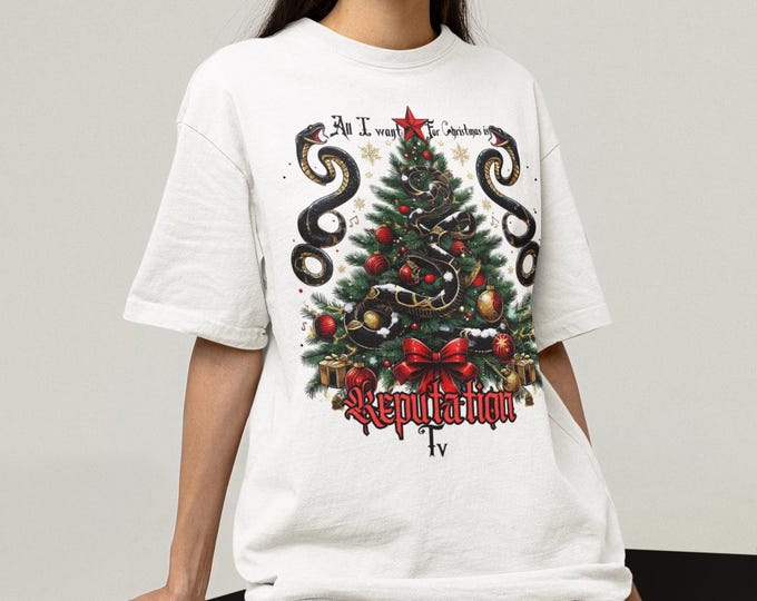 Personalized Gothicore Christmas Tee: All I Want for Reputation TV, Gold Snake Holiday Shirt