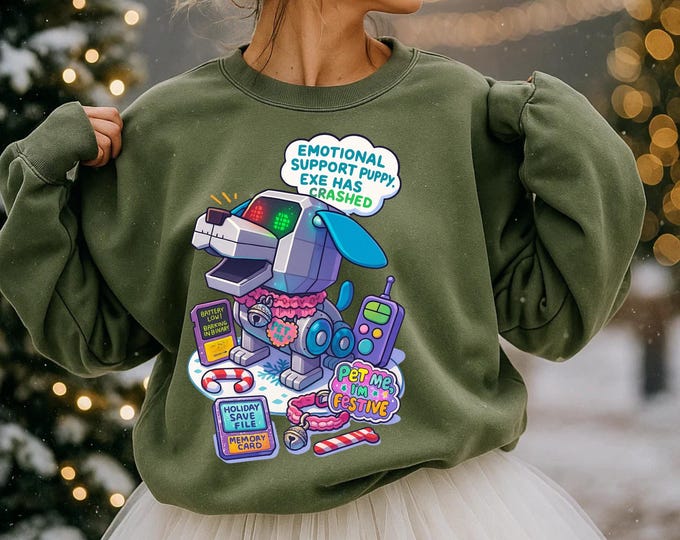 Emotional Support Robot Sweatshirt: Unisex Gaming Crewneck with Fun Cartoon Design