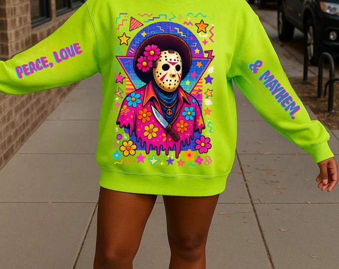 Parody Floral Slasher Halloween Sweatshirt: Funny Jason-Inspired Horror Parody Crewneck for Fall