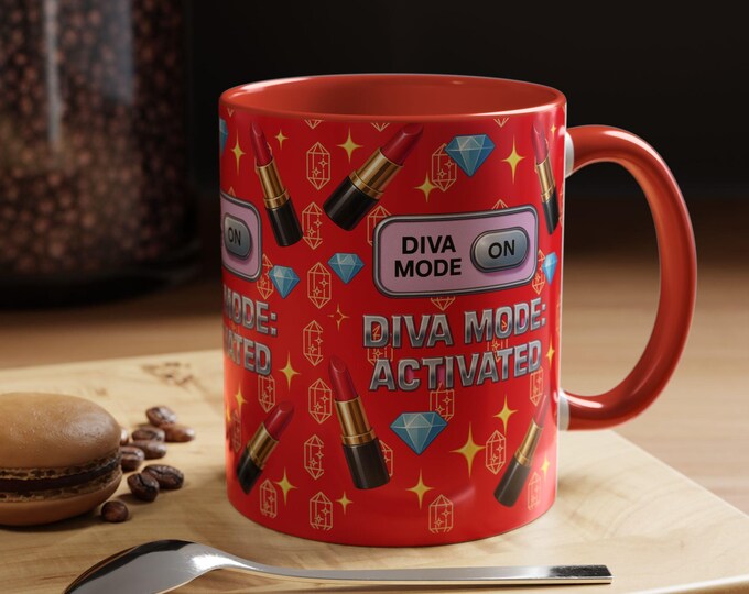 Diva Mode Coffee Mug: Vibrant Red Ceramic Cup, Funny Gift