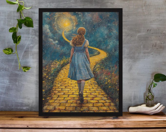 Parody Personalizable Framed Poster, Vertical Wall Art, Wizard of Oz Yellow Brick Road Print, Home Decor, Nursery Decor, Movie Fan Gift