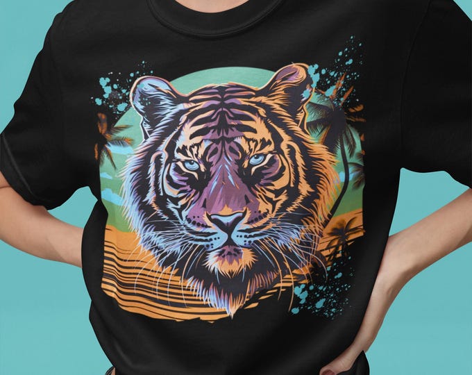 Parody Vibrant Tiger Tee - Unisex Garment-Dyed T-shirt, Bohemian Style, Animal Lover Gift, Casual Summer Wear, Eco-Friendly Fashion