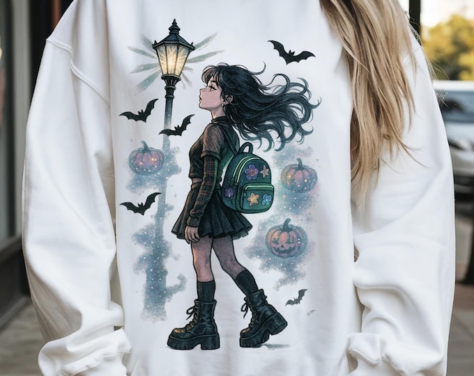 Mystical Night goth Crewneck Sweatshirt, Cozy Seasonal Wear, Unique Gift for Her, Halloween Apparel, Everyday Comfort Clothing