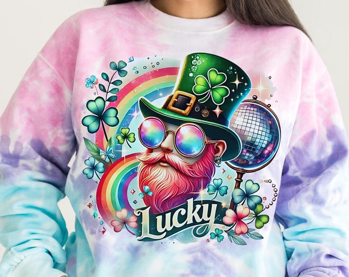Rainbow Tie-Dye Sweatshirt: Leprechaun Disco St. Patrick's Day Jumper