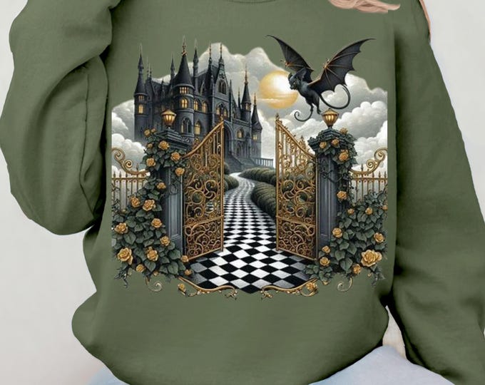 Parody Mystical Castle Gothic Crewneck: Spooky Halloween Sweatshirt for Cozy Autumn Fashion