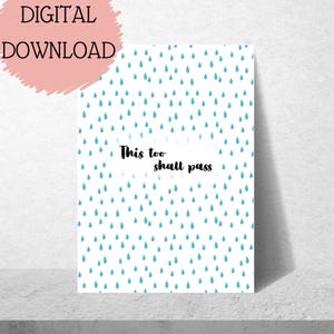Afdrukbare wenskaart voor geestelijke gezondheid, positiviteit en inspiratie: digitale download "This too Shall Pass"