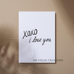 Afdrukbare Valentijnsdagkaart, "xoxo ik hou van je" 5 x 7 wenskaart