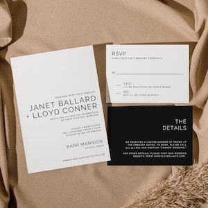 Modern Wedding Invitation Template | Black & White Minimalist Wedding Invitation Suite | Editable Canva Template | Instant Download