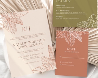 Tropical Wedding Invitation Suite: Retro Palm Leaves (Digital Download)