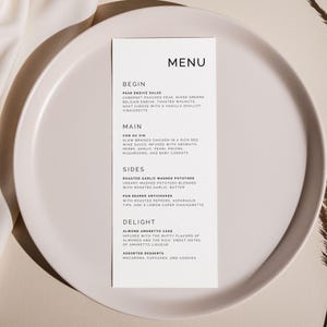 Modern Wedding Menu Template | Black & White - the Parker Collection | Editable Canva Template | Instant Download