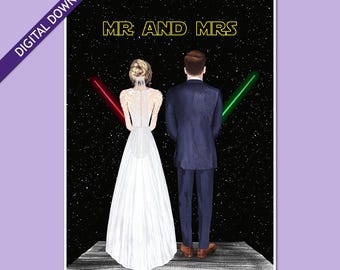 Stampa digitale per matrimonio a tema Star Wars: Spade laser degli sposi (Download digitale)