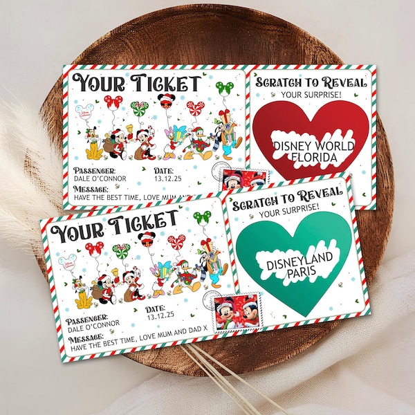 Disneyland at Christmas Boarding Pass, Personalised Disney World Scratch Reveal, Disney Surprise Holiday Plane Ticket, Florida, Paris