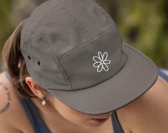 Flower 5 Panel Hat, Granola Girl Hats, Women's Running Hat, Hiking Hat for Her, Gift for Runner, Hiking Gift, Girls 5-Panel Baseball Hat