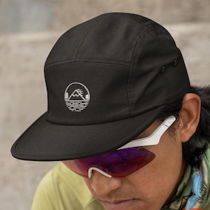 Mountain 5 Panel Hat, Hiking Hat, Mountain Gift, Running Hat, Embroidered Five Panel, Outdoor Gift for Him, Adventure Camping 5-panel Cap
