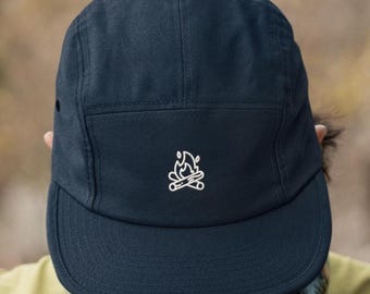Campfire 5 Panel Hat, Outdoorsy Embroidered Hat, Baseball Cap for Campers, Hiking Hat, Running Hat, Camping Hat, Outdoor Gift for Him or Her