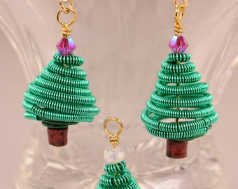 Coiled Wire Christmas Tree Earrings