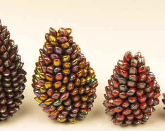 TUTORIAL: Bead Crochet Pine Cones Tutorial using Miyuki Long Magatma Beads