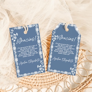 Etiquetas para lembrancinhas de festa digitais Cielito Lindo, design de etiqueta para presente Talavera azul-poeira, comemorações de festa mexicana, download instantâneo, inglês e espanhol