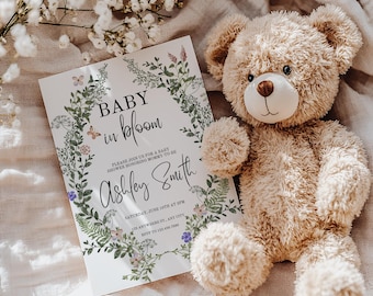 Baby in Bloom-uitnodiging: uitnodiging voor douche met wilde bloemen (digitale download)