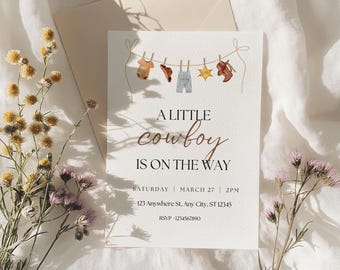 Cowboy Baby Shower Invitation, Wild West Theme (Digital Download)