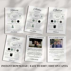 Bridesmaid Info Card Template: Modern Minimalist Bridal Party (Digital Download)