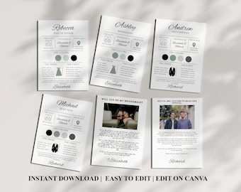 Bridesmaid Info Card Template: Modern Minimalist Bridal Party (Digital Download)