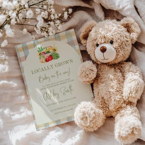 Locally Grown Baby Shower Invite, Farmers Market Baby Shower Invitation, Locally Grown Fruit & Vegetable Baby Shower, Editable Digital