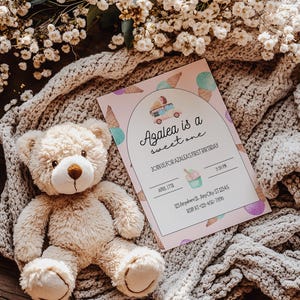 Sweet One Birthday Invitation, 1st Birthday Girl Invitation Pastel Sweets Invite Dessert Donut Candy Ice Cream Cupcake, 5x7 Invites