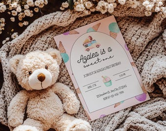 Sweet One Birthday Invitation, Pastel Dessert, Girl 1st Birthday (Digital File)