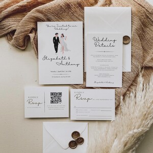 Minimalist Wedding Invitation Template, Modern Printable Wedding Suite, QR RSVP card, DIY Weddings, Elegant Wedding, Black and White Wedding